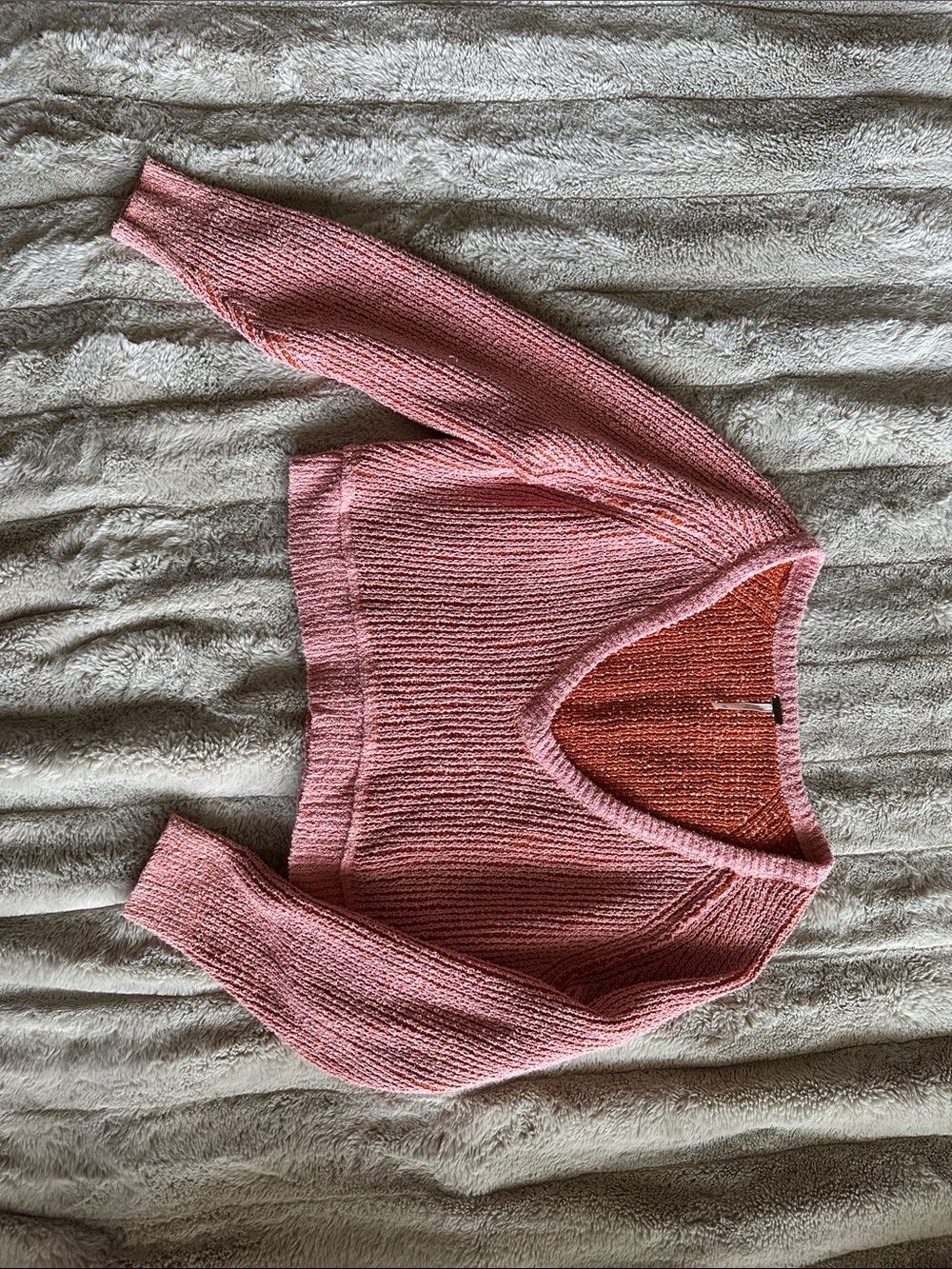 Free People Pink V-Neck Knit Sweater